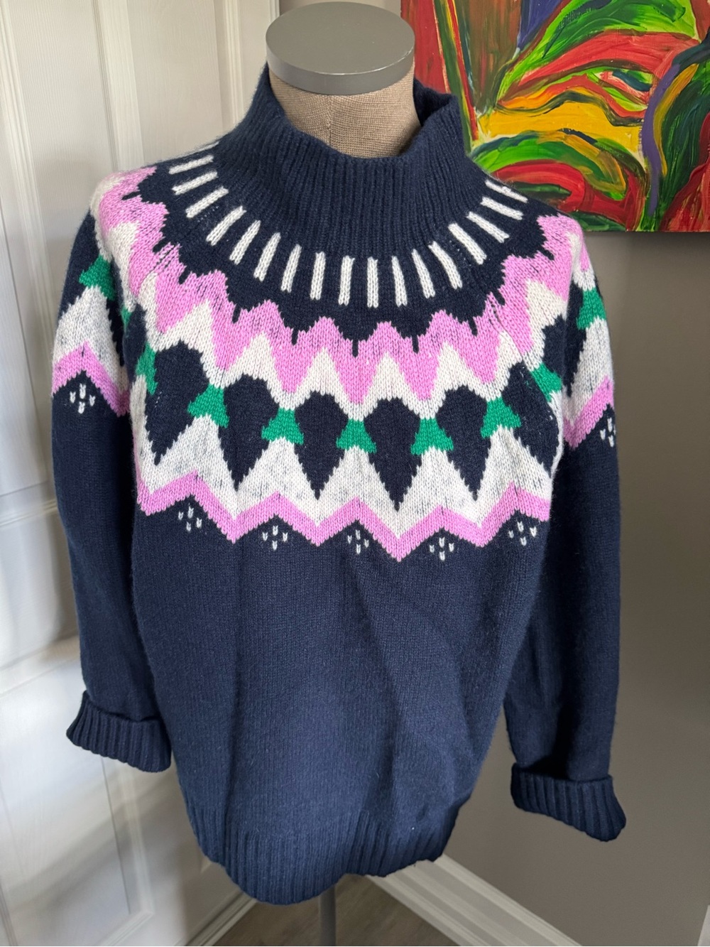 Navy Fair Isle J Crew Cashmere Sweater
